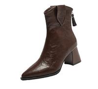 Womens Ankle Boots Chelsea Boots Women Womens Calf Shoes No Heel Fashion Thick Bottom Chunky Heel Women's Shoes Breathable Fashion Round Head Chunky Denim Cowboy for (Brown,5)