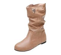 Women's Ankle Boots Classic British Half Boots Low Leather Boots Plain Pleated Transition Boots Flat Half Height Boots Fashionable Western Boots Mid Boots Cowboy Boots, khaki, 5 UK