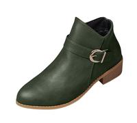 Women's Ankle Boots, Cowboy Boots, Chunkyrayan Biker Ankle Boots, Women's Ankle Boots without Heel with Leather Content, Flat Louargat Lady Boot, Ankle City Trip Leather Ankle Boots, Elegant, Green