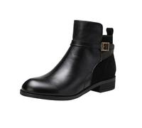 Women's Ankle Boots Cowboy Motorcycle Leather Shoes Low Chunky Heel Side Zip Short Booties Stylish Casual Goth Shoes with Buckle Strap Lightweight Single Shoes Womens Solid Cowboy Boots Black
