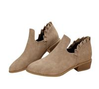 Womens Ankle Boots Extra Comfortable Retro Shoes Slip-on Classic Waterproof Booties Chunky Comfortable Western Cowboy Shoes Boots for Trekking Fishing Riding (Khaki, 7.5)