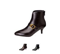 Women's Ankle Boots, Fashion Pointed Chelsea Boots Elegant Comfortable Large Size Ankle Boots with Buckle with Back Zipper Booties Block Heel Ankle Shoes for Outdoor Party,Brown,37