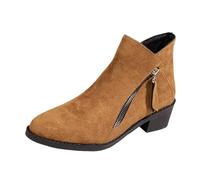 Women's Ankle Boots Fashion Retro Leopard Print Suede Pointed Toe Zipper Detail Thick High Heel Ladies Boots Stylish Comfortable Footwear (Brown, 4)