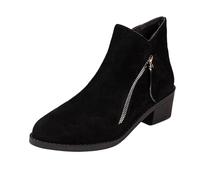 Women's Ankle Boots Fashion Retro Leopard Print Suede Pointed Toe Zipper Detail Thick High Heel Ladies Boots Stylish Comfortable Footwear (Black, 6)