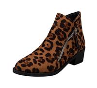 Women's Ankle Boots Fashion Retro Leopard Print Suede Pointed Toe Zipper Detail Thick High Heel Ladies Boots Stylish Comfortable Footwear (Coffee, 4)