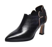 Women's Ankle Boots Fashionable Pointed Toe Retro Heel Floral Decoration Zippered Shoes Stylish Slim Fit Comfortable Footwear (Black, 4.5)