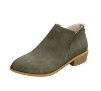 Womens Ankle Boots Faux Suede Chelsea Style Pointed Block Heel Short with Back Zip & Low Block Heel - Western Ankle Boots for Women Green