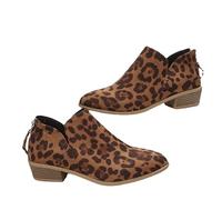 Womens Ankle Boots Faux Suede mid Low Block Heel Ladies Cowboy Style Vintage Back Zip Fashion Chelsea Boots Nude Boots Size 3-8UK (8,Leopard Print)