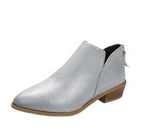 Womens Ankle Boots, Faux Suede Pointed Toe Winter Boots Classic Block Heel Dress Booties Back Zipper Western Vintage Short Shoes Low Heel Wide Fit Party Boot Stylish Solid Color Casual Boot