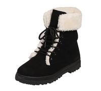 Women's Ankle Boots Flat Boots Winter Cotton Shoes Large Size Suede Boots Warm Lining Outdoor Non-Slip Boots Shoes Casual Style, Black, 6 UK