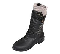 Women's Ankle Boots Flat Leather Boots Mid-Calf Platform For Women Round Toe 2025 New Ankle Boots Solid Color Casual Boot Autumn Winter Chic Boot Mid Calf Shoe Y2K Shoes Boot, Black, 4 UK