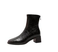 Women's Ankle Boots for Small People with Height Increase, Square-Toe Chunky Heel Boots Featuring 5cm Lift and Mute Soles, French Chelsea Booties for Trench Coat and Short Skirt Commuter Styles Black