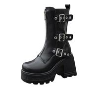 Women's Ankle Boots Gothic Leather Biker Boots Block Heel Platform Halloween Autumn Winter Women Shoes Buckles Zip Winter Boots