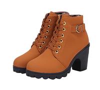 Womens Ankle Boots High Heels-Thick Platform Zipper Fashion Ladies Short Boots Orthopedic Booties Comfortable Shoes Cowboy Biker Boots Anti-Slip Hiking Booties Trekking Shoes UK Size