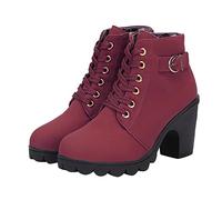 Womens Ankle Boots High Heels-Thick Platform Zipper Fashion Ladies Short Boots Orthopedic Booties Comfortable Shoes Cowboy Biker Boots Anti-Slip Hiking Booties Trekking Shoes UK Size