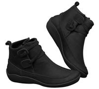 Womens Ankle Boots Ladies Boots Fashion Wide Fitting Slip Resistant Ankle Boot Comfortable Flat Pull up Shoes Arch Support Orthopedic Shoe Fall for Outdoor Walking Hiking Black