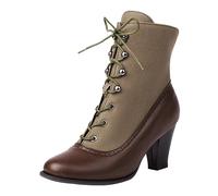 Women's Ankle Boots Large Size Foreign Trade Autumn Winter Color Matching Tie Up Middle Heel Short Boots for Fashionable Comfort (Brown, 4.5)