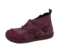 Womens Ankle Boots Leather Flat Non Slip Ankle Boot With Side Zip Plus Size | Round Toe Double Buckle Strap V-Cut Ankle Boots Solid Wear-Resistant Sport Outdoor Shoes For Daily Causal Walking Jogging