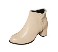 Women's Ankle Boots Low Chunky Heeled Ladies Booties Fashion Comfort Round Close Toe Winter Fall Waterproof Comfortable Rain Short Boots for Outdoors Walking Shoes