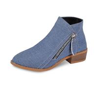 Womens Ankle Boots Low Heel Shoes Platform Zipper Short Chunky Roman Shoes Ladies Casual Comfortable Western Cowgirls Nude Vintage Cowboy Ankle Waterproof Rain Boots Comfort Winter Booties
