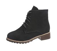 Womens Ankle Boots Low Heel Suede Lace Up Combat Boots For Women Uk
