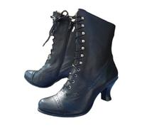 Women's Ankle Boots Mid Calf Round Toe Black Chunky Heel Lace Up Witch Boots for Ladies, Wedge Heel Vintage Granny Low Heel With Zipper (WX2-Black, 39)
