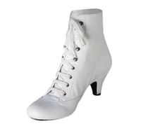 Women's Ankle Boots Middle Heel Solid Color Tie Up Short Boots for Autumn Winter Comfortable Stylish Foreign Trade Footwear (White, 4.5)