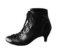 Women's Ankle Boots Middle Heel Solid Color Tie Up Short Boots for Autumn Winter Comfortable Stylish Foreign Trade Footwear (Black, 4.5)