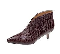 Womens Ankle Boots Patent Leather Split Pattern Slip-On Pointed Toe Retro Low Kitten Heel Breathable Lightweight Leather Boots Red