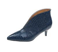 Womens Ankle Boots Patent Leather Split Pattern Slip-On Pointed Toe Retro Low Kitten Heel Breathable Lightweight Leather Boots Blue, 5.5 UK