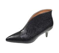 Womens Ankle Boots Patent Leather Split Pattern Slip-On Pointed Toe Retro Low Kitten Heel Breathable Lightweight Leather Boots Black