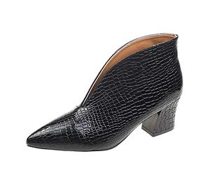 Women'S Ankle Boots Patent Leather Split Pattern Slip-On Pointed Toe Retro Low Kitten Heel Breathable Lightweight Leather Boots Comfortable Chunky Heel Slip On Ankle Boot