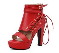 Women's Ankle Boots Platform High Heels Sandals Female Buckle Party Footwear Shoes Summer Sexy Ladies Shoe,red,42