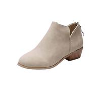 Womens Ankle Boots Pull On Fall Weather Shoes Classic Slip-on Waterproof Booties Chunky Western Cowboy Comfortable Shoes Boots with Lace-Up Zipper Design (White, 5.5)