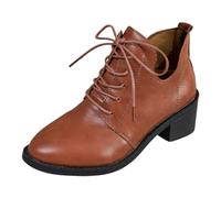 Women's Ankle Boots Retro Lace Up High Heel Pointed Toe Casual Elegant Fine Heel Ladies Fashion Large Size Short Boots (Brown, 5.5)