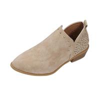 Women's Ankle Boots - Round Headed Leather Flat Heel Short Retro Solid Colored Comfort Casual Winter Comfy Cowboy Boots for Women UK