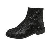 Women'S Ankle Boots Round Toe Zipper Shining Boot Sleek All-Day Support Boots Romantic Dinners Date Nights Shoe Thick Sole Comfortable Lounge Shoes Vintage Booties