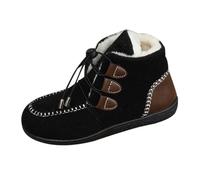 Women's Ankle Boots, Short Flat Boots, Warm Fleece Lined, Moccasin Style, Slippers, Ankle Boots, Felt, Non-Slip, Outdoor, Autumn and Winter Boots, Black, 6 UK