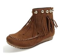 Womens Ankle Boots Side Zipper Comfy Tassel Solid Color Shoe Warm Lined Slip On Classic Womens Ankle Boot Suede Snow Rain Waterproof Shoes Lightweight Breathable Walking Boots