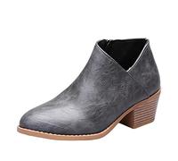 Womens Ankle Boots Side Zipper Leather Chelsea Boots Low Block Heel Boots