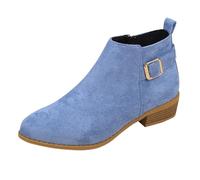Women's Ankle Boots Spring Autumn Winter Retro Short Boots Chunky Heel Pointed Side Zipper Comfortable Casual Ankle Boots Little Girl Fuzzy Boots (Sky Blue, 5)