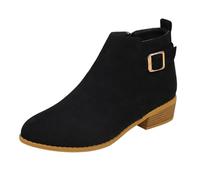 Women's Ankle Boots Spring Autumn Winter Retro Short Boots Chunky Heel Pointed Side Zipper Comfortable Casual Ankle Boots Booties for Women S (Black, 4.5)
