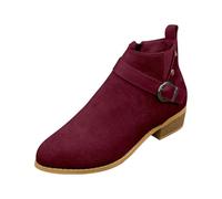 Women's Ankle Boots, Square Heel Pointed Toe, Elegant Chelsea Boots, Short Boots, Faux Leather, Zip, British Style, Lightweight Boots, Autumn, Winter, Women's Shoes, Wine, 6 UK