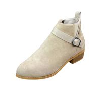 Women's Ankle Boots, Square Heel Pointed Toe, Elegant Chelsea Boots, Short Boots, Faux Leather, Zip, British Style, Lightweight Boots, Autumn, Winter, Women's Shoes, beige, 6 UK