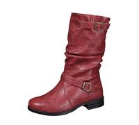 Womens Ankle Boots Square Toe Fall Winter Warm Wide Width Ladies Casual Fashion Ankle Booties Female Mid Calf Shoes Ladies Winter Boots (Red, 7)
