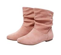 Womens Ankle Boots, Suede Pleated Slip-On Flats Boots Comfortable Non-Slip Cowboy Boot Round Head Casual Fashion Walking Boot Short Booties Size 7 Pink