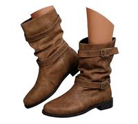 Women's Ankle Boots UK Winter Slouchy Buckle Strap Warm Comfortable Low Heel Faux Leather Boots Casual Daily Wear Outdoor Stylish Ladies Short Boots - Ideal for Cold Weather, Fashion-Forward Looks