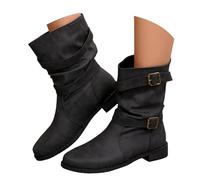 Women's Ankle Boots UK Winter Slouchy Buckle Strap Warm Comfortable Low Heel Faux Leather Boots Casual Daily Wear Outdoor Stylish Ladies Short Boots - Ideal for Cold Weather, Fashion-Forward Looks