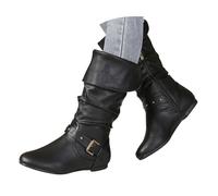 Women's Ankle Boots UK Winter Slouchy Buckle Strap Warm Comfortable Low Heel Faux Leather Boots Casual Daily Wear Outdoor Stylish Ladies Short Boots - Ideal for Cold Weather, Fashion-Forward Looks