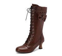 Women's Ankle Boots UK Winter Victorian Steampunk Lace-Up Warm Comfortable for Daily Wear & Cosplay, Leather Suede Mix, Pointed Toe, Kitten Heel, Vintage Inspired Fashion Booties with Secure Lacing